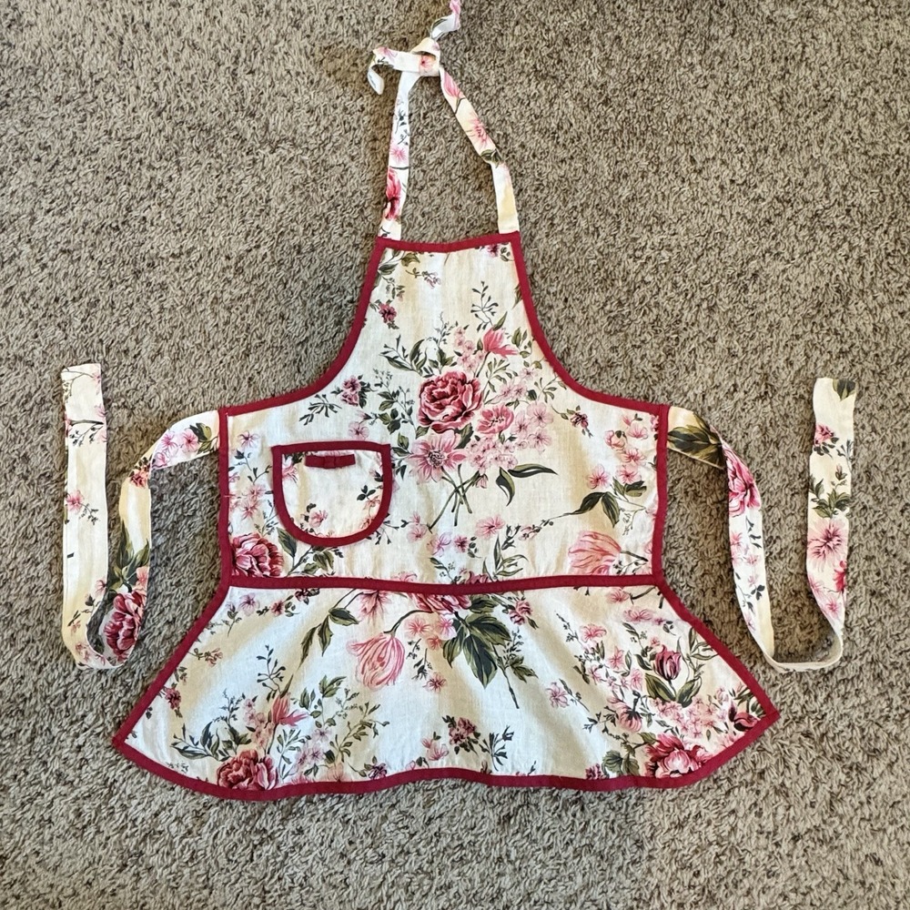 Jesse Steele‎ Floral Cottagecore Apron Pink Roses Kitchen Baking